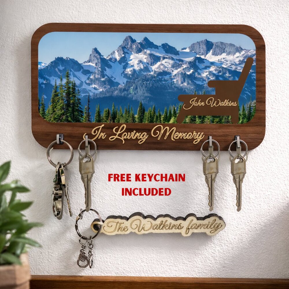 Custom Memorial Key Holder Wall Mount: Sublimated Wood Wall Rack,  Gift